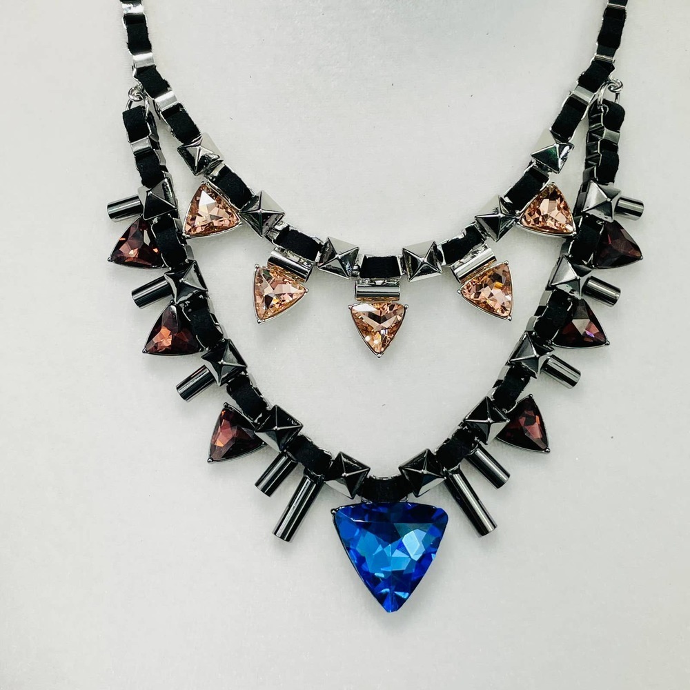 NWT French Connection Silver Chain Necklace with Black, Blue and Pink Accents - Picture 8 of 9